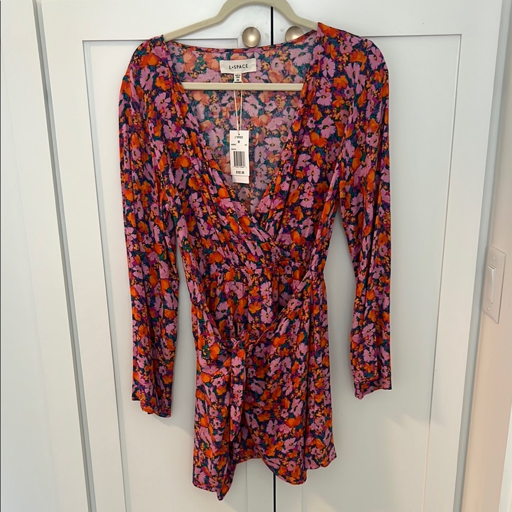 L*space Women's Floral Wrap dress- Pink and Orange